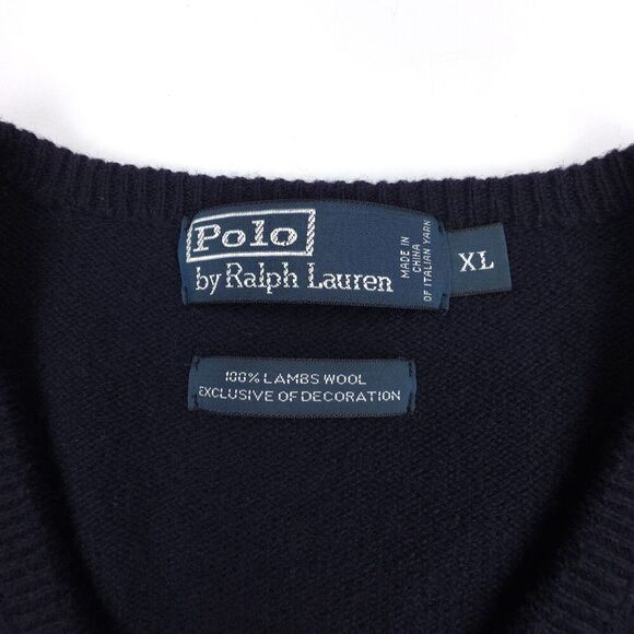 POLO Ralph Lauren Lambswool V-Neck Sweater Navy Old Money Quiet Luxury Preppy XL - Picture 2 of 6